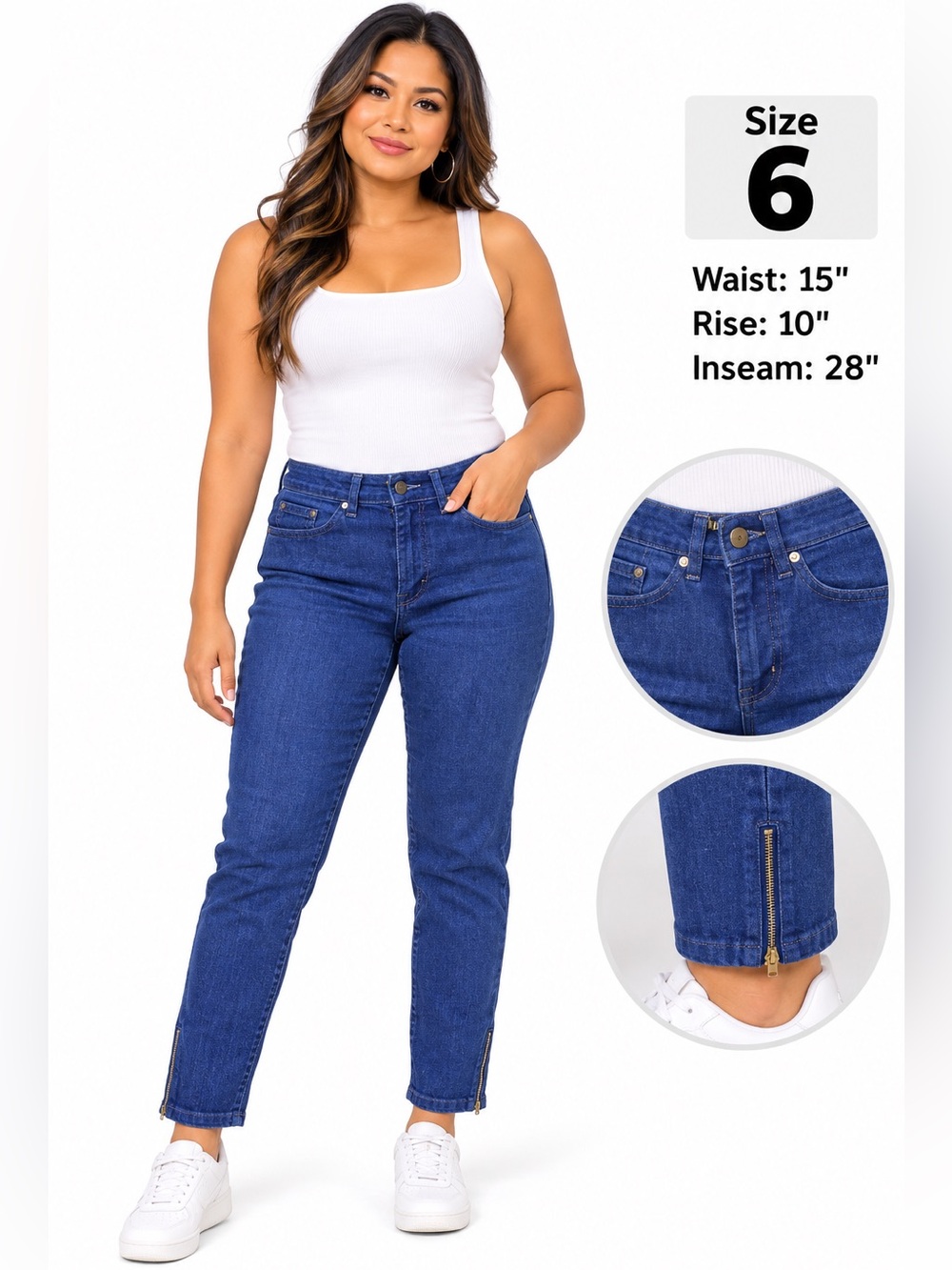 Iman Global Chic Slip Into Slim Ankle Zipper Denim Jeans - Size 6 NWT